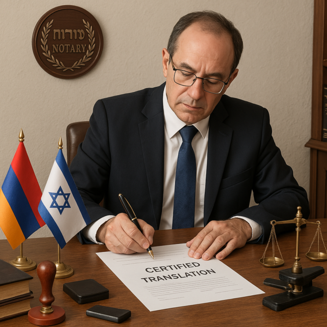 Нотариальный перевод с армянского на иврит для МВД Израиля
