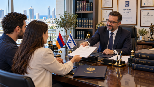 Перевод на иврит электронного армянского свидетельства о рождении